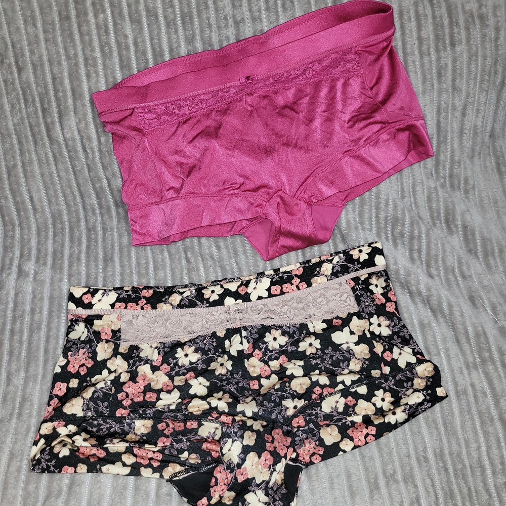 Maidenform Dream Boyshort Panties 2 Pack Magenta & Black Floral Lace Trim Size M
